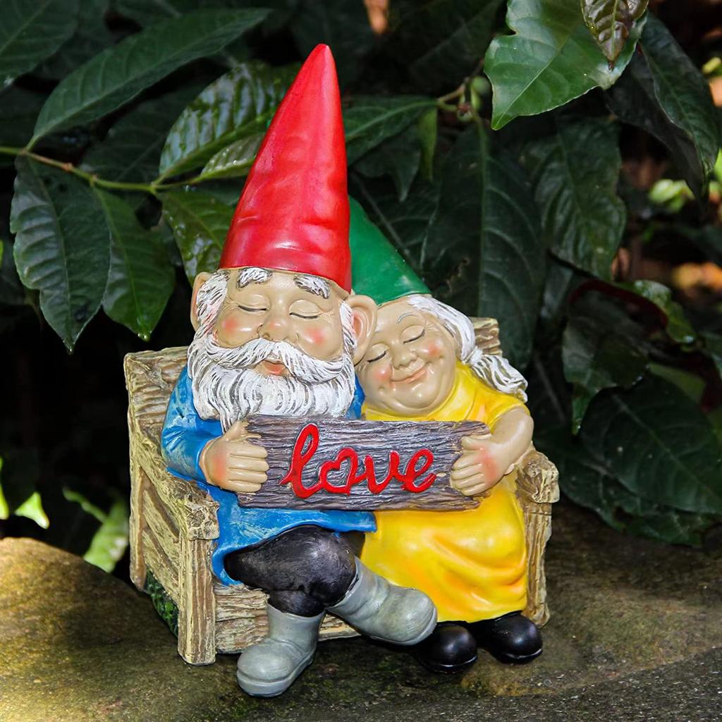 Paar Zwerg Harzstatue mit Liebeszeichen Cartoon Zwergfigur Garten Rasen Valentinstag Dekoration Ornament