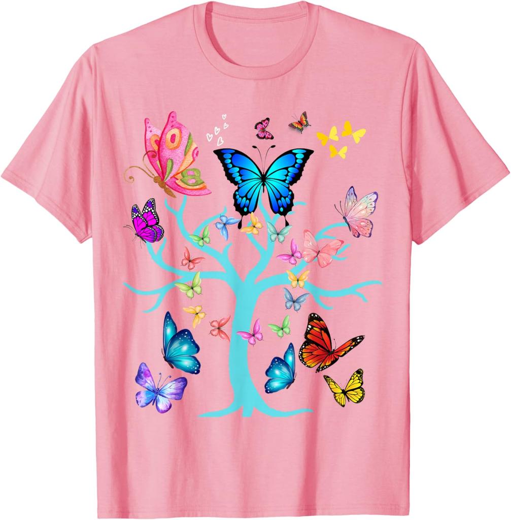Butterfly Tree of Life Graphic Print Men Women Casual Short Sleeve T-Shirt Trip Casual Tee