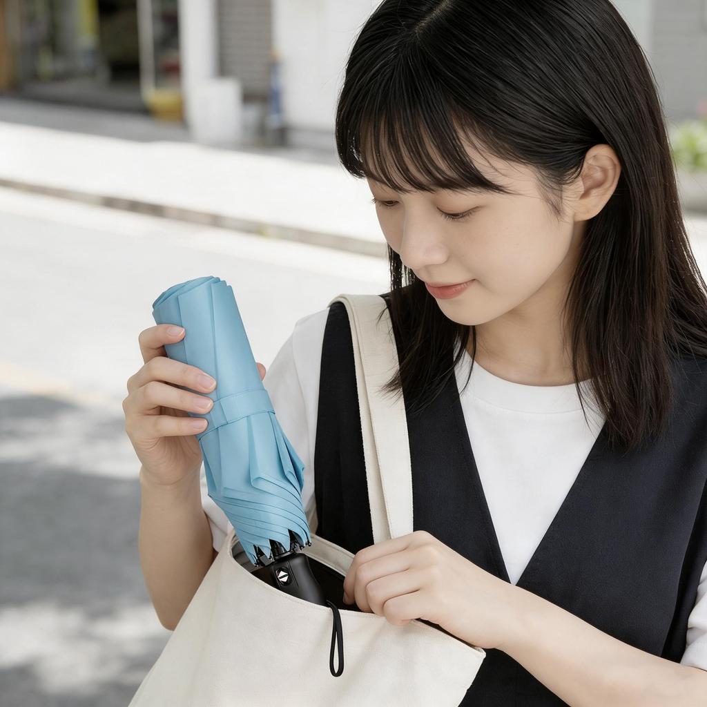 CUTECALL 200g UV Automatic Suitable for Sunny and Rainy Compact Folding Windproof and and Day Gift Blue Ultra-lightweight Parasol, 100% Protection,