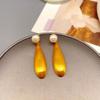 Elegant French Teardrop Pearl Earrings with Brushed Metal Texture