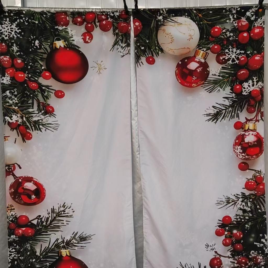 Party Essential Red Berries Pattern 2PCS Christmas Printed Curtains Luxurious Style Xmas Ball Holiday Windowcurtain