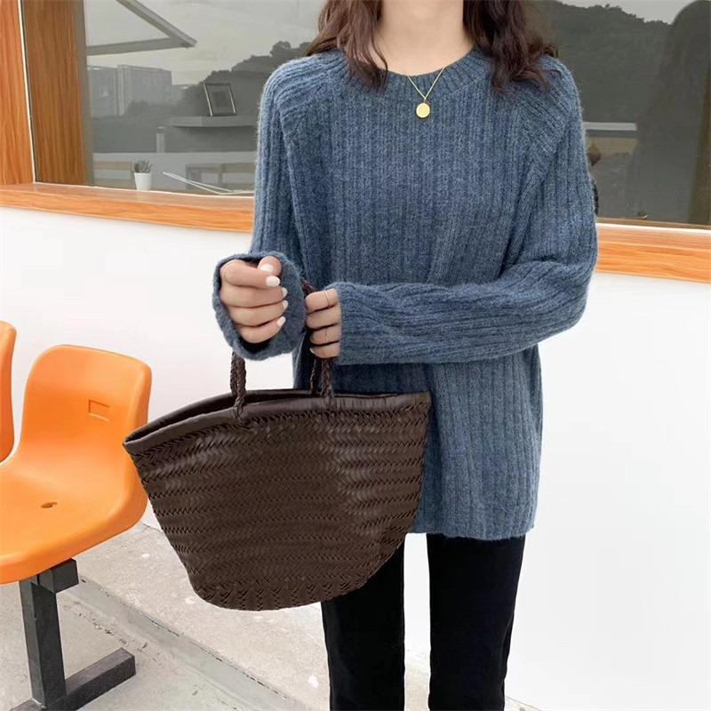 Lazy wind long-sleeved sweater base women's autumn and winter new loose outer wear solid color knitted top style