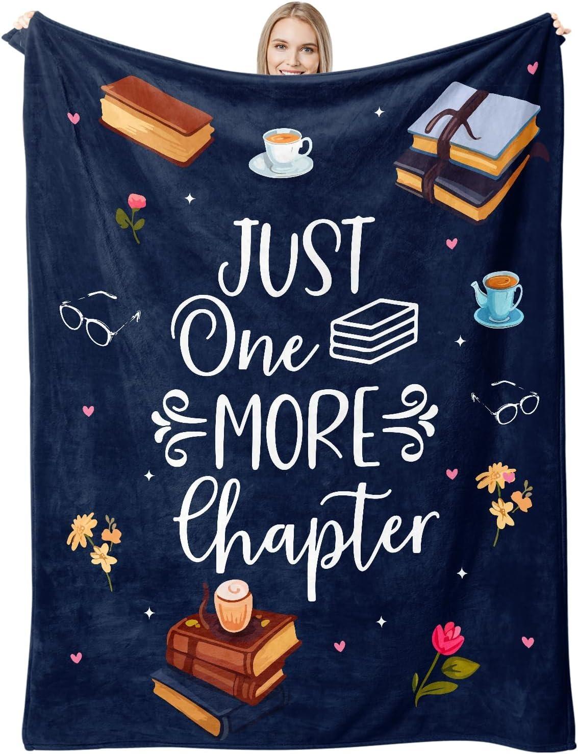 Autumn Book Lover Just One More Chapter Fleece Blanket Reading with Book & Tea Soft for Fall Reading Nooks & Literary Gifts 150x200cm