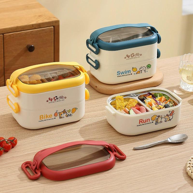 Doppellagige isolierte Lunchbox für Damen: Kompakter Edelstahl-Mahlzeitbehälter zum Abnehmen, ideal für Studenten & Berufstätige