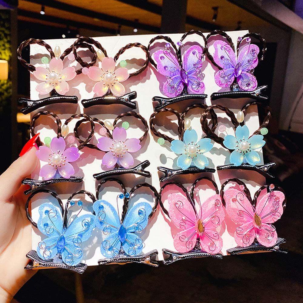 

Милый парик косички бабочка девочки детская шпилька заколка для волос ханьфу головной убор цветок pink-butterfly