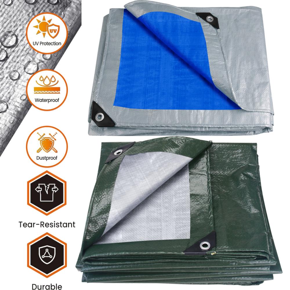 Heavy Duty Waterproof Tarpaulin Large Multipurpose Cover UV Resistant Thick Poly Tarps for Outdoor Camping Tent Pool Rain Cover