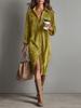 Corduroy Long-Sleeve Dress: Europe & America Fashion Trend Loose Lapel Shirt Skirt