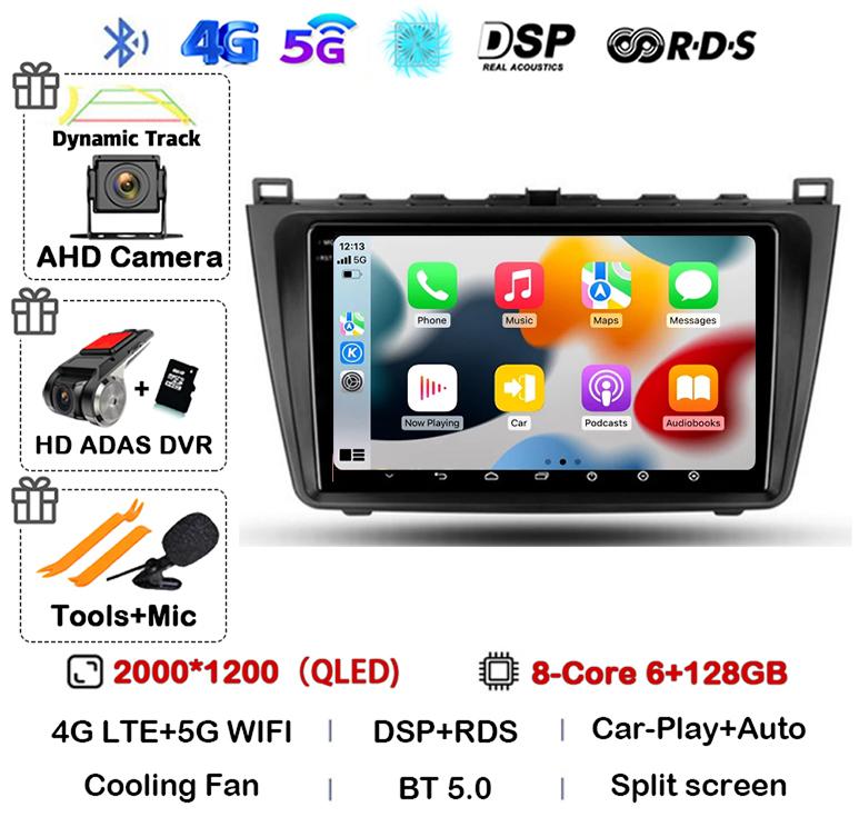 Car Radio Android14 Carplay Auto For Mazda 6 GH 2007 2008 2009 2010 2011 2012 Multimedia GPS Video Player Stereo 2din Head Unit