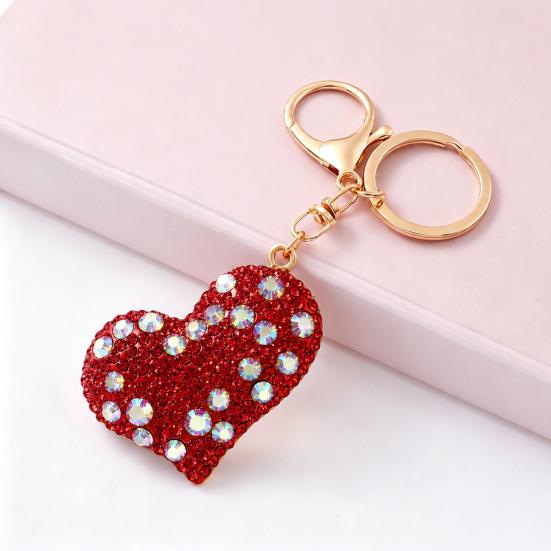 Women Rhinestone Keychain Sparkling Love Heart , Zinc Alloy Car Key Shaped Holder Ring, Handbags Backpacks Purse Charm Accessory, Gift for Chain