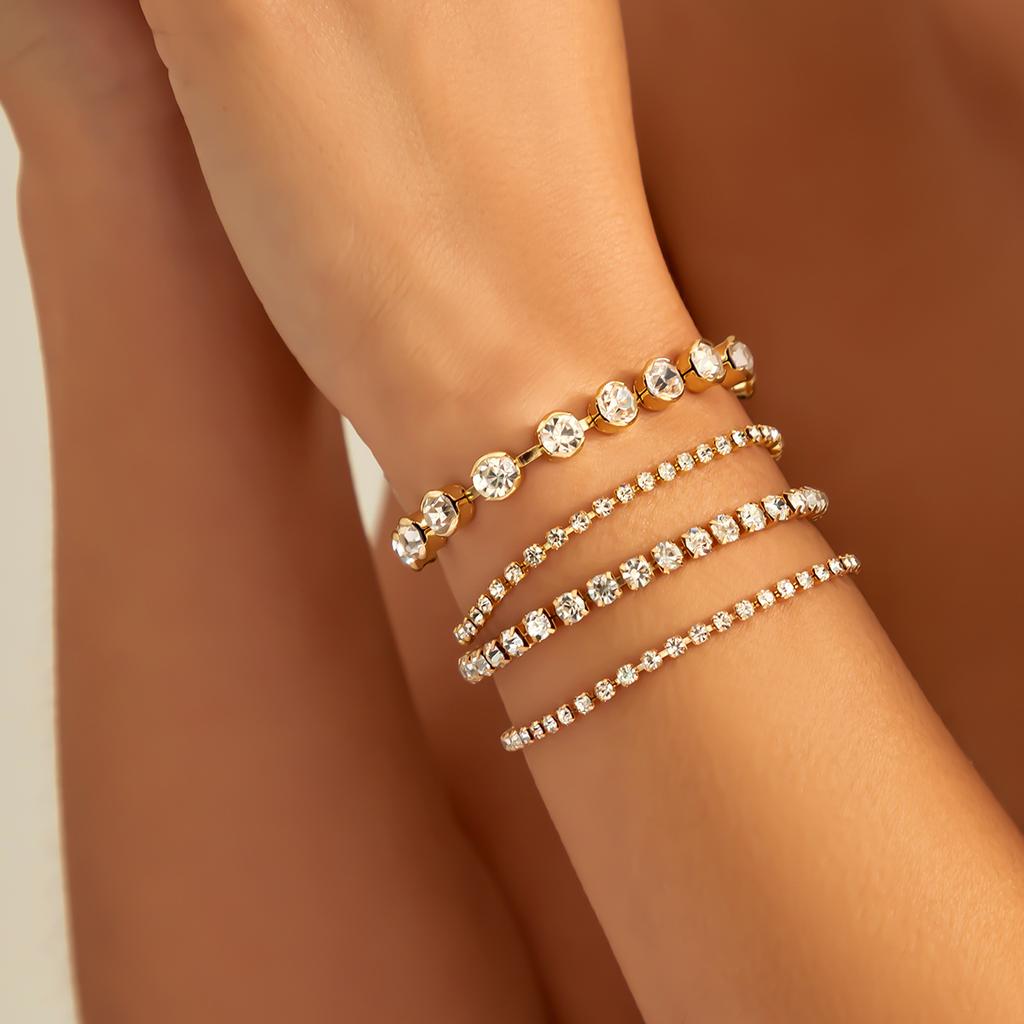 Sweet And Cool Multi-Portrait Imitation Pearl Bracelet Set, Personalized Cross Chain Jewelry For Women