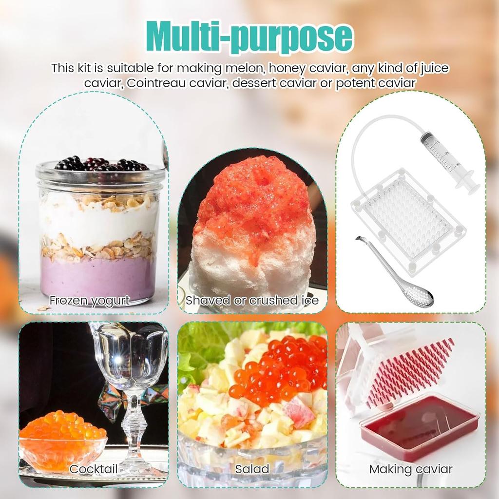 Caviar Maker Box, Spherification Dropper, Molecular Gastronomy Kit, 96 Holes Roe Sauce Dispenser Strainer Tools with Spoon and Syringe, Rapid Caviar
