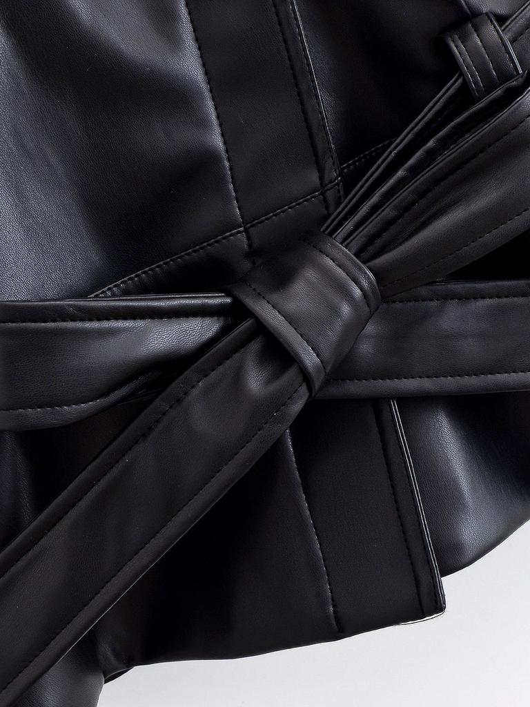 Trendy Women's Casual Black Short Leather Windbreaker - European & American Style