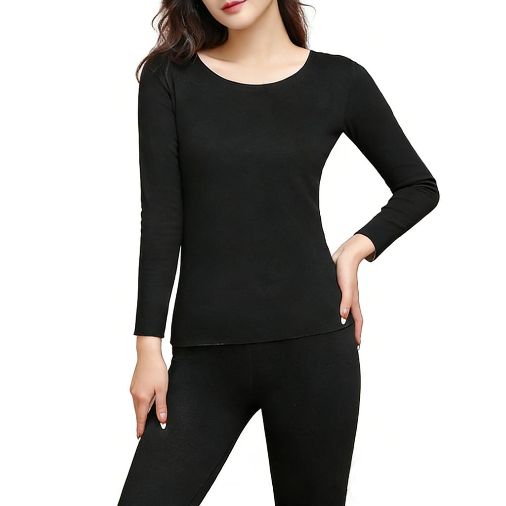 1 Set Thermal Underwear for Women Long Johns With Fleece Lined Long Sleeve Top & Bottom Base Layer Cold Weather