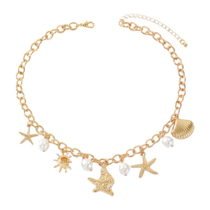 

Bohemian Pearls Shell Pendant Necklace Adjustable Beach Jewelry Fashion Stackable Chain For Women Vacation Layering Piece