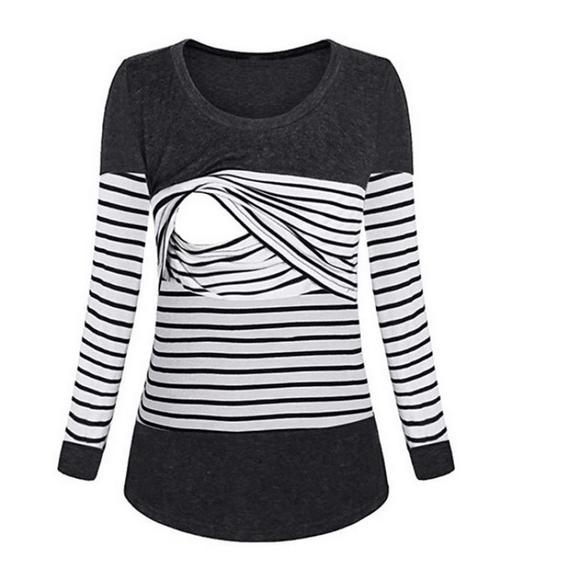 Womens Postpartum Nursing Top Striped Loose Long Sleeve T-Shirt Maternity Breastfeeding