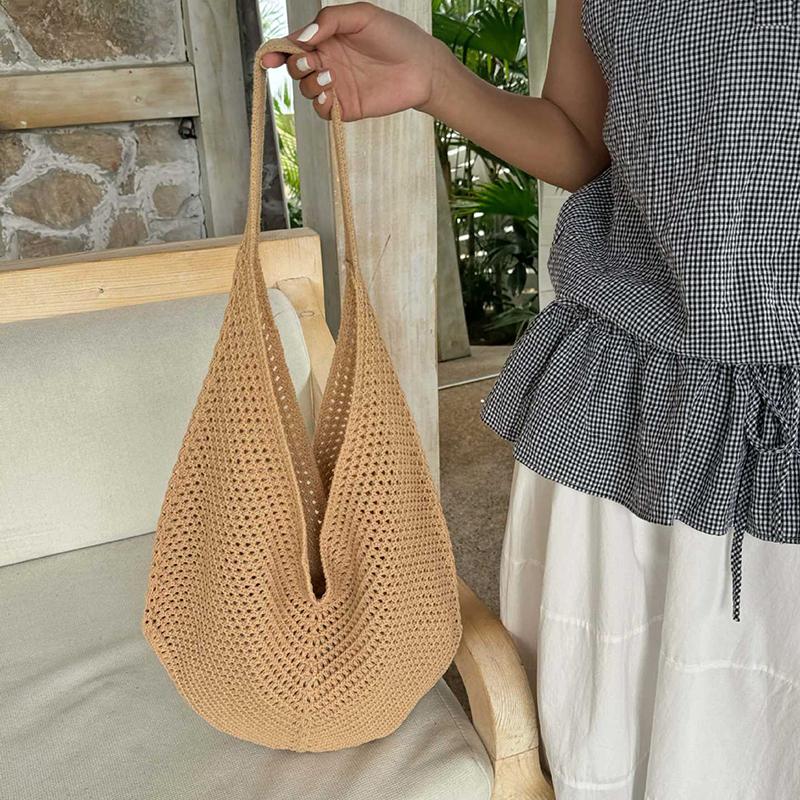 Fashion Women's Hollow Woven Shoulder Bags Large Capacity Knitting Underarm Bag Solid Crochet Tote Summer Mesh Beach Bag