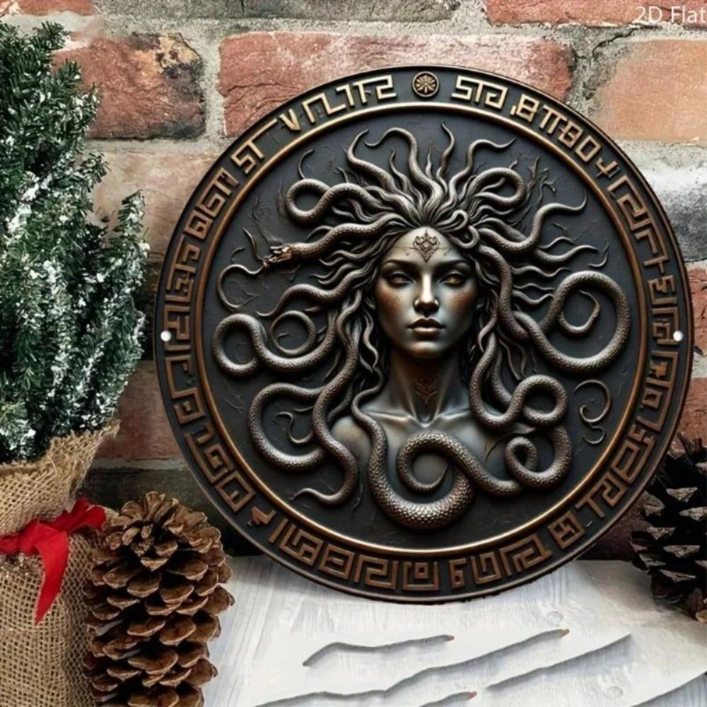 Vintage Medusa Bronze Metall Wandkunst 8x8 Zoll Schwarz Gold Heimdekoration