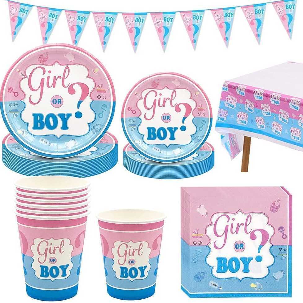 Baby Boy and Girl Gender Revealed Birthday Party Disposable Tableware Set Party Decoration Supplies