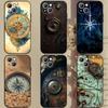 World Map Compass Nautical   Phone Case For Apple iPhone 15,14,13,12,11,XS,XR,X,8,7,Pro,Max,Plus,mini Silicone Black Cover