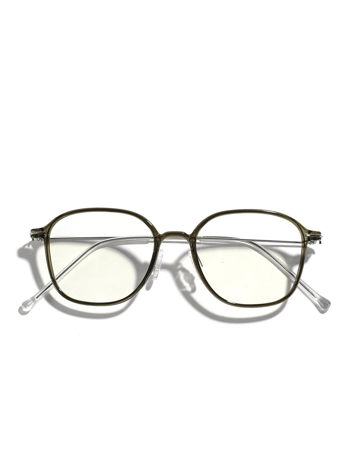 

Очки с широкой оправой Мужские полуметаллические простые очки с плоскими линзами Женские оливковое зеленый