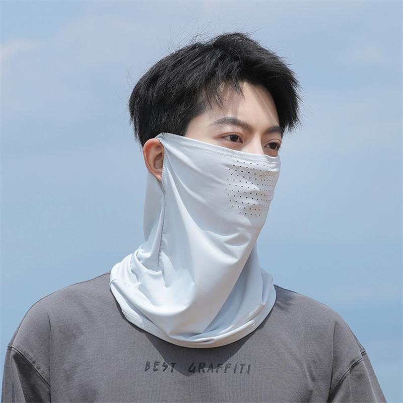 Ice Silk Sunscreen Face Mask With Ear Hooks - Unisex Summer Cycling Face Cover, Breathable Uv Shield For Face And Neck