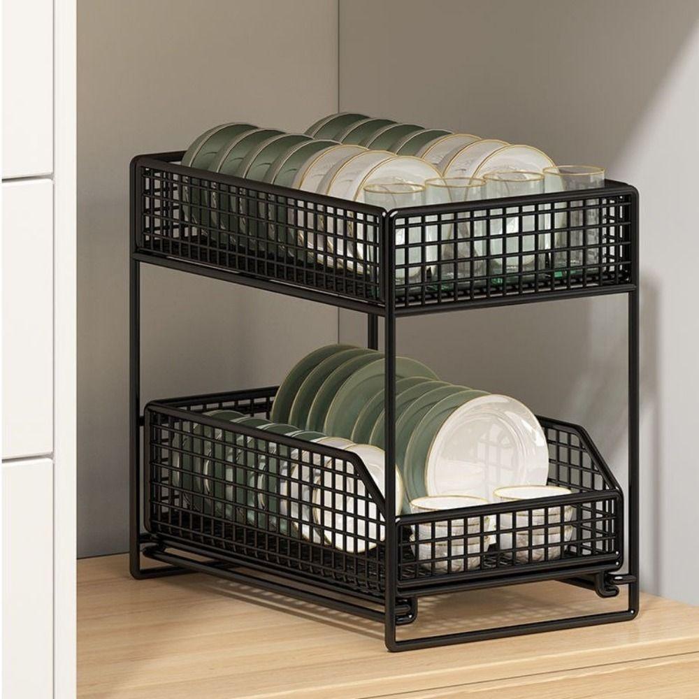 Stable Frame Pull Out Storage Rack Iron Under Sink Organizer Sliding Cabinet Basket for Kitchen