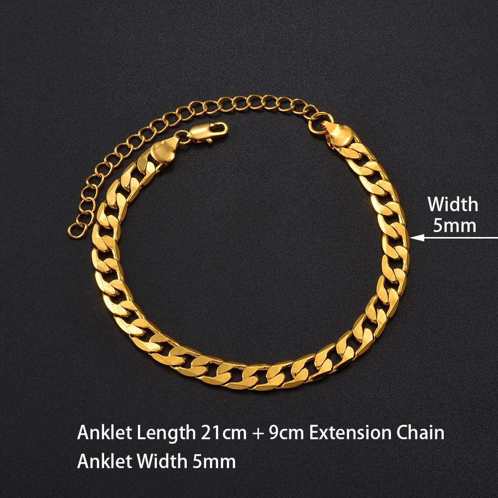 Anniyo Length 21cm +9cm Gold/Silver Color Anklet for Women Ankleband Jewelry Foot Chain  #151916