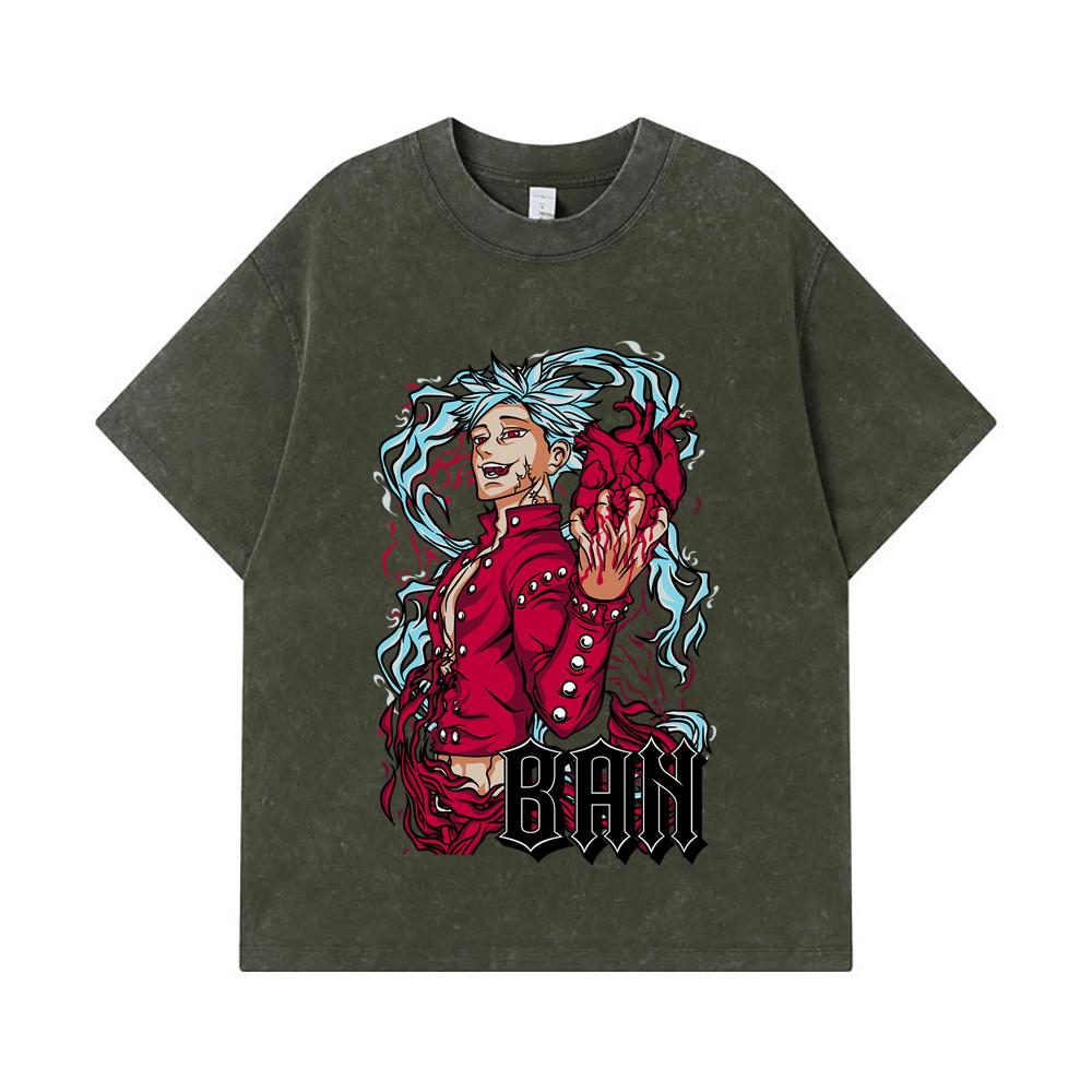 

275 GSM Washed T-shirts 100% Cotton Seven Deadly Sins V1 Ban Print Unisex Heavy Cotton T Shirt S армия зеленый