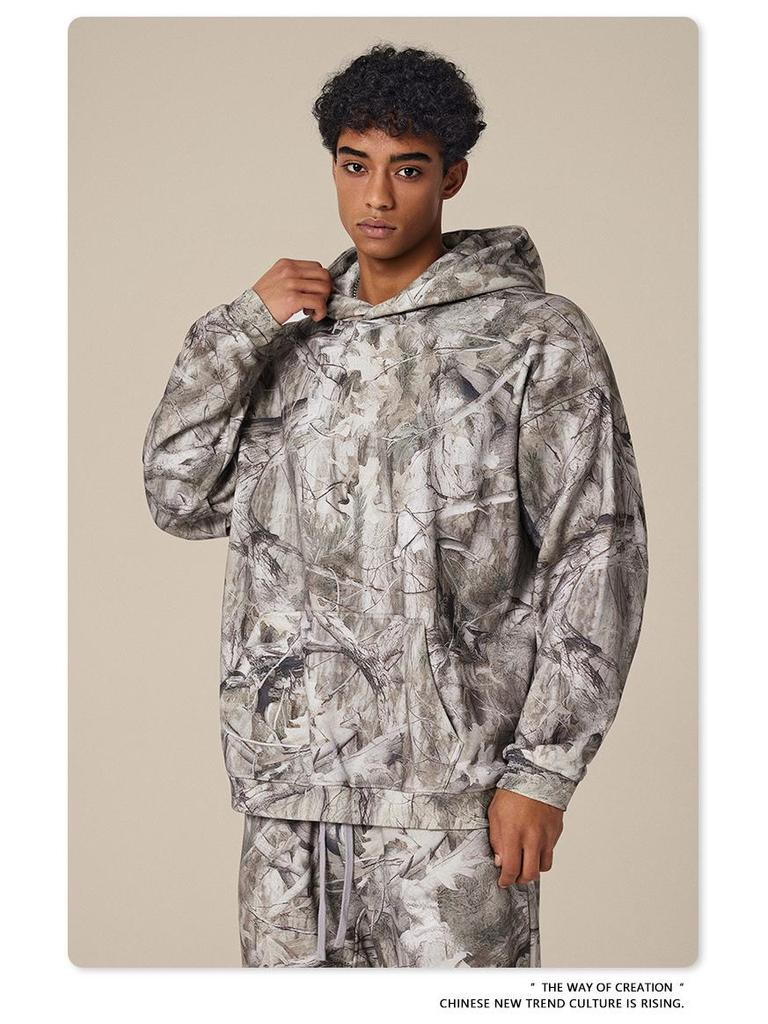Men's Autumn 2025 Y2K Camouflage Hoodie - American Trendy Desert Tree Branch Design