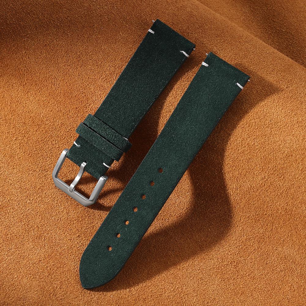Suede Leather Watch Strap 20 22mm for Samsung Watch6/5/4 Soft Calfskin Bracelet Quick Release Band Handmade Stitching Wristband