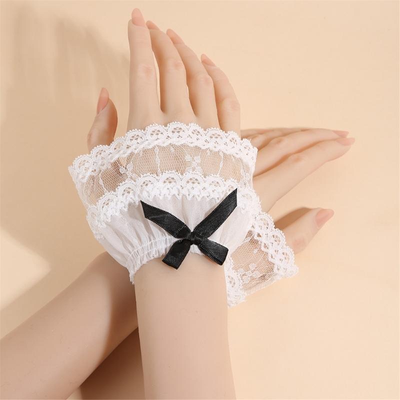 2 Pairs Quick Wear Detachable Lace Hand Sleeves for JK Uniform and Daily Use Comfortable Ruffled Floral Lace Wrist Cuffs