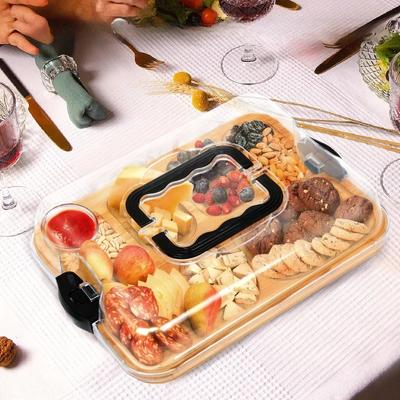 Cheese Tray with Grid Snack Tray Wooden Cheese Board Picnic Box Fruit Bento Box Suitable for Outdoor Travel Camping Vacation