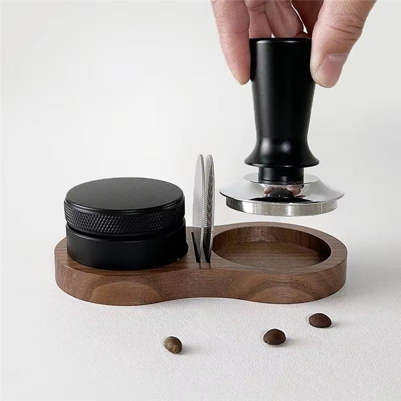Practical-Universal Coffee Utensil Storage Base, 51-58Mm Walnut Powder Dispenser & Water Distribution Network