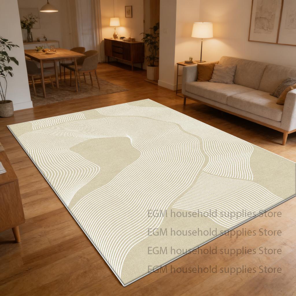 Nordic Wavy Minimalism Beige Carpets Home Decoration Luxury Rug Bedroom Non-slip Mat Soft Washable Big Size Living Room Mats