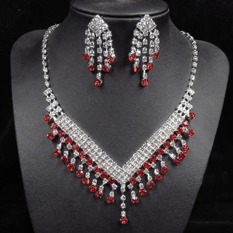 Blue Water Drop Rhinestones Necklace For Women  Inlaid Zircon Pendant Fashion Jewelry Accessory