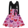 Damen Casual Mode V-Ausschnitt Valentinstag Print Retro Kleid