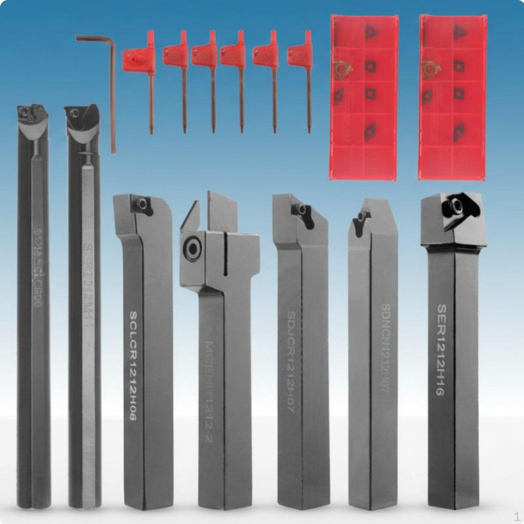 7 Pieces 12mm Shank Lathe Tool Kit High Hardness Indexable Turning Set Long Service Life CNC