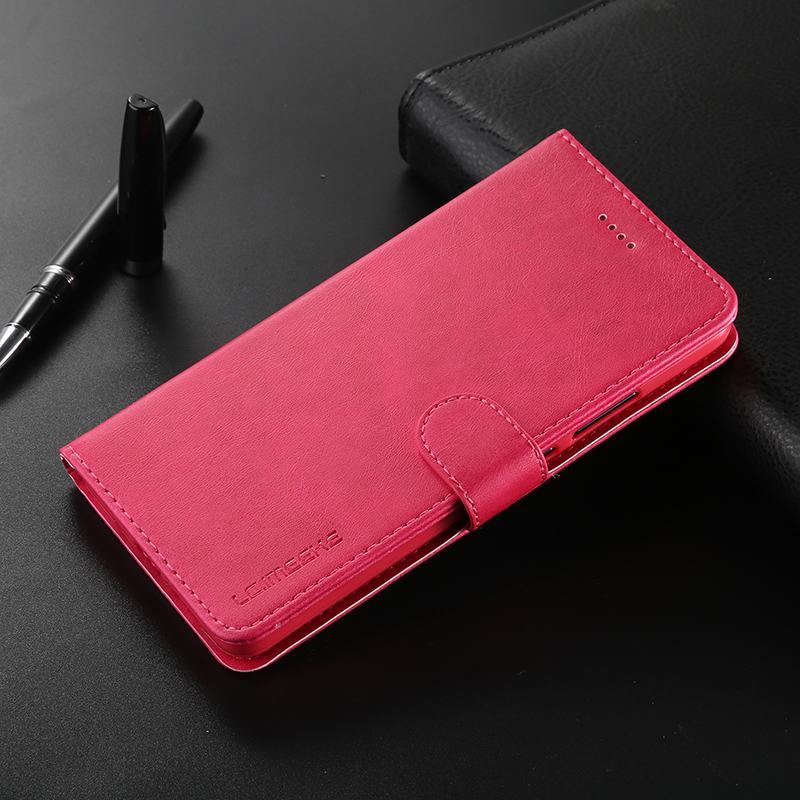 Custodia Portafoglio Per Xiaomi Redmi Note 8 Pro, Pelle PU Con Chiusura Magnetica, Supporto E Slot Carte, Rosso