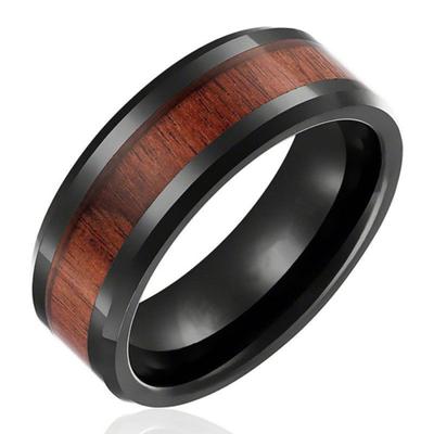 US 7-10 Anillo de Banda de Acero de Titanio para Hombre y Mujer con Incrustaciones de Madera Regalo para Pareja