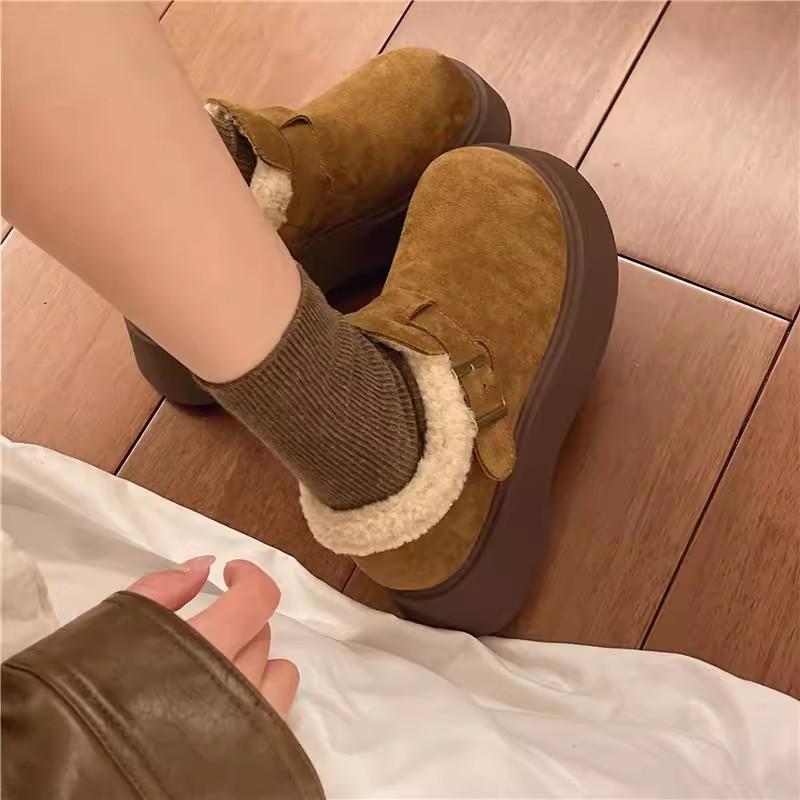 Leather Thick-soled Heightening Women's Velvet Winter New Thickened Warm Snow Boots Fluffy Cotton Shoes