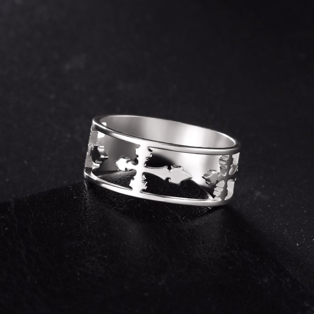 Hollow Cross Ring for Women Men Stainless Steel Engagement Rings Hip Hop Religious Christian Jewelry Couple Gifts New
