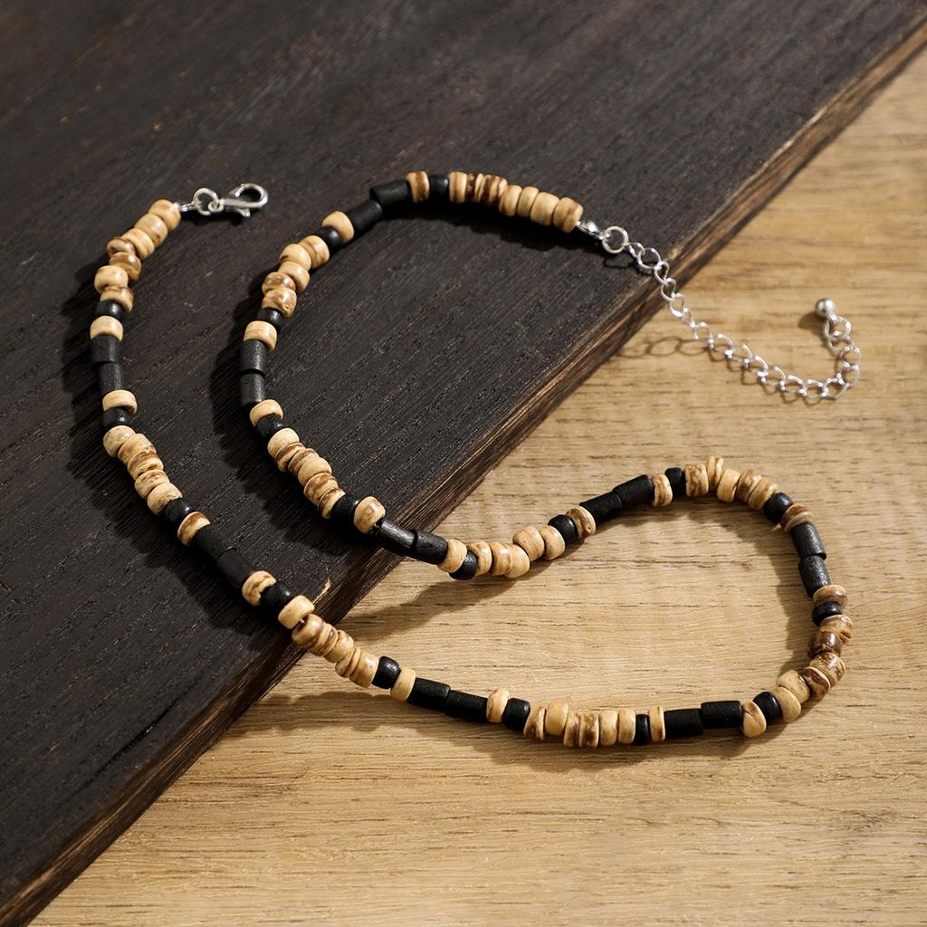 Brown and Black Small Beaded Chain Necklace Men Trendy Wood Beads Short Choker Necklace Collar on Neck 2023 Fashion Jewelry Male