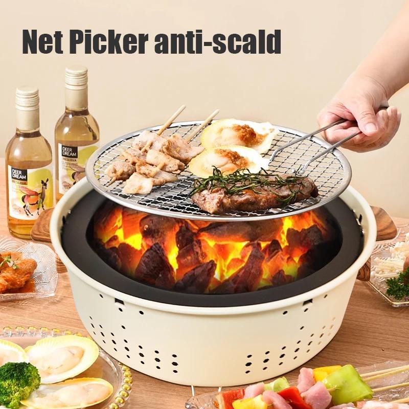 Tragbarer Holzkohlegrill, rauchfreier Grill, kleiner runder Tischgrill für den Außenbereich, antihaftbeschichtet, für Camping, Picknick, Garten