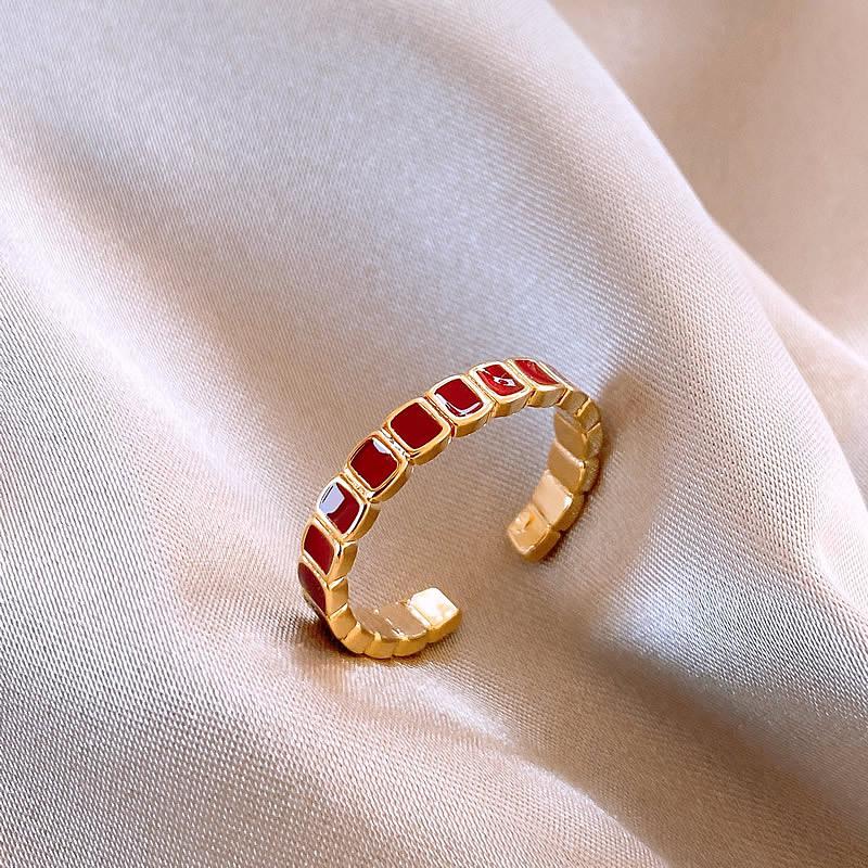 Vintage Red Alloy Rings for Women Gold Color Adjustable Ring Female Aesthetic Luxury Wedding Jewelry Gift