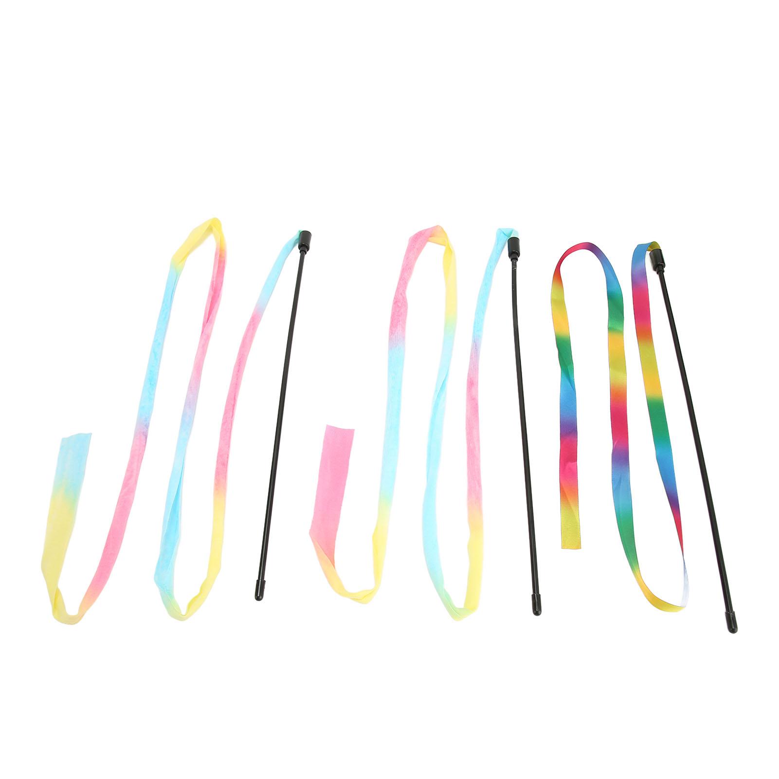 

Ribbon Cat Wand Colorful Boredom Relief Funny Interactive Cat String Stick Toy for Kittens 3pcs
