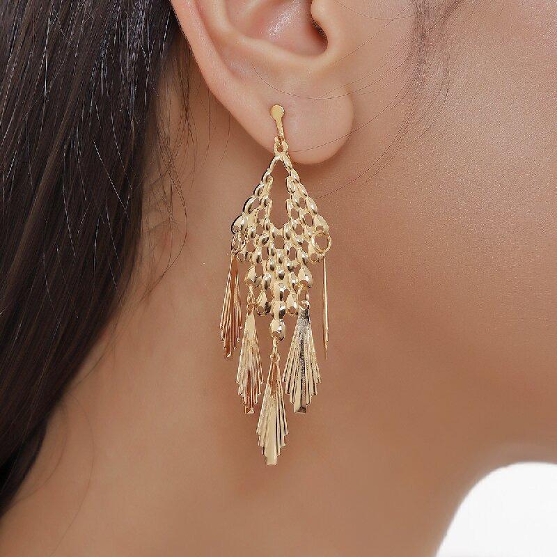 Layered Leaf Tassel Earrings for Women Openwork Metal Teardrop Dangle Earrings Vintage Bohemian Ethnic Jewelry белый