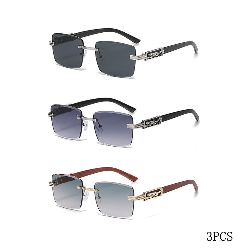 Wood Grain Legs Cheetah Decorative Sunglasses Colorful Retro Frameless Square Leopard Head Metal Sunglasses