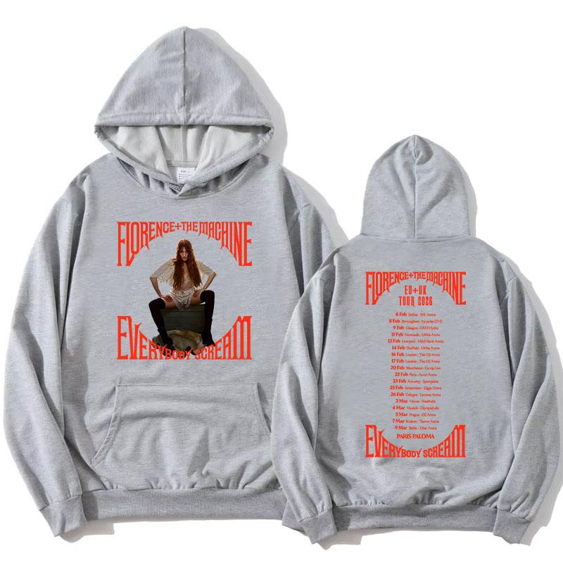 

Everybody Scream Tour 2026 Hoodies Florence + The Machine Rock Band Sweatshirt Long Sleeve Fleece Pullovers Print Clothes XXL
