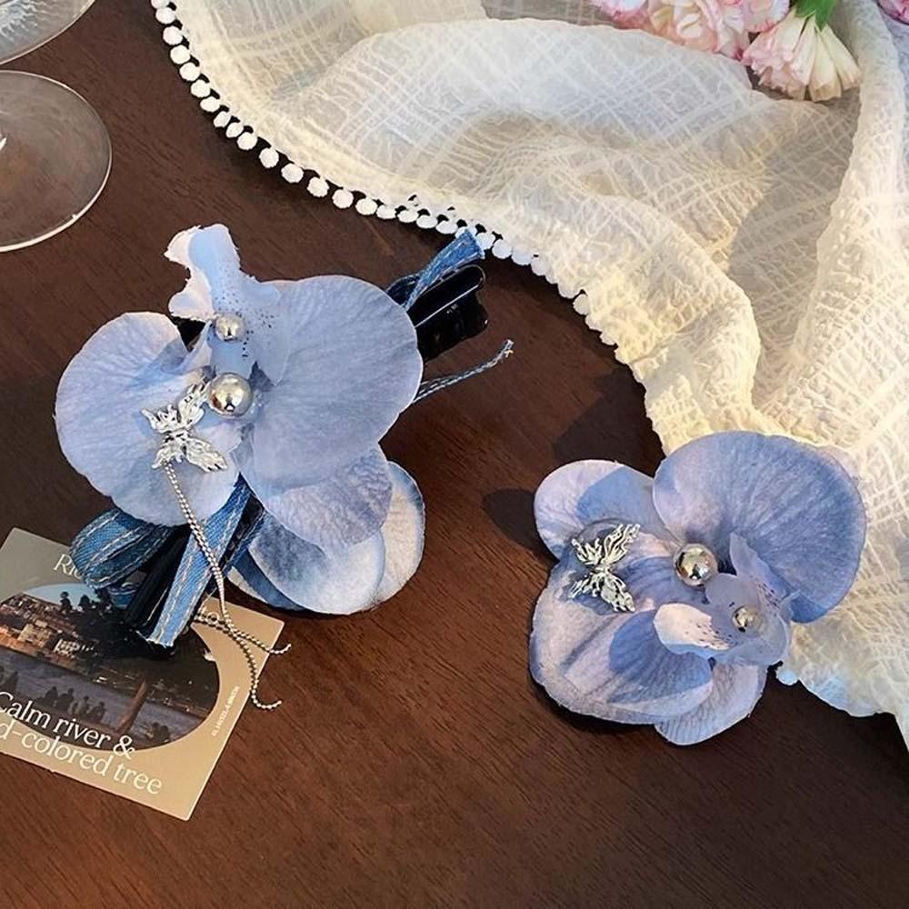 Cloth Butterfly Orchid Hair Clip Pearl Girls Side Clip Sweet Bohemian Style Hairpin  Summer