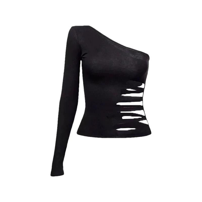 

Spicy Girl One-Shoulder Long Sleeve T-shirt for Women - Spring New Arrival Medium чорний
